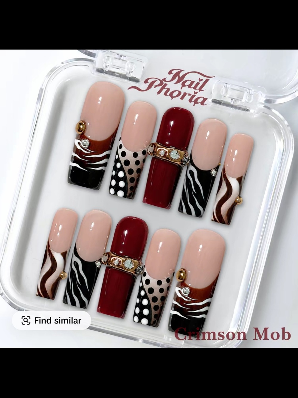 Nailphoria Crimson Mob Press-On Nails - Nude & Crimson Mix